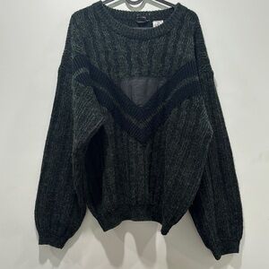 Vintage Knit Wool Blend Forrest Green and Black Sweater